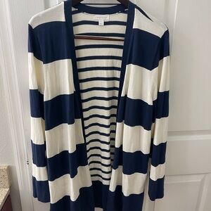 Charter Club Striped Navy and Cream Cardigan